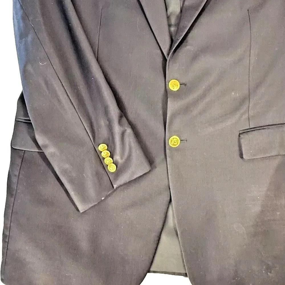Lauren Ralph Lauren Mens Wool Blazer 46L Navy Gold Buttons Formal Career Ivy